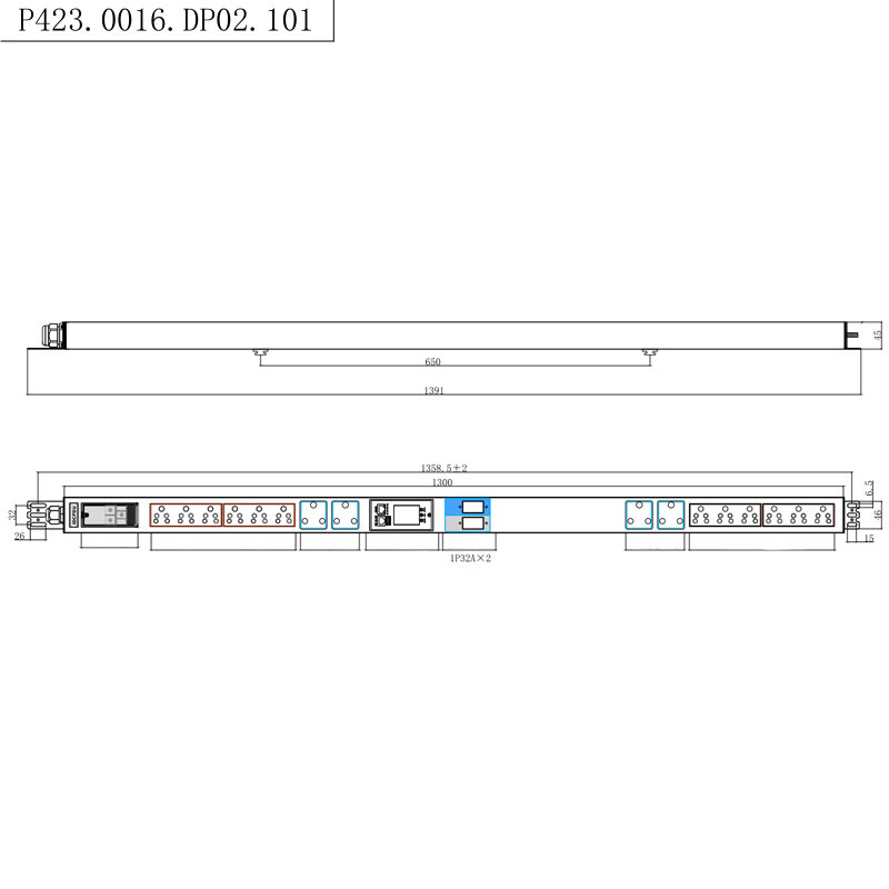 Sør-Afrika stikkontakter 16 uttak 1,5U flytende magnetisk kretsbryter Vertikal TCP/IP smart Rack PDU