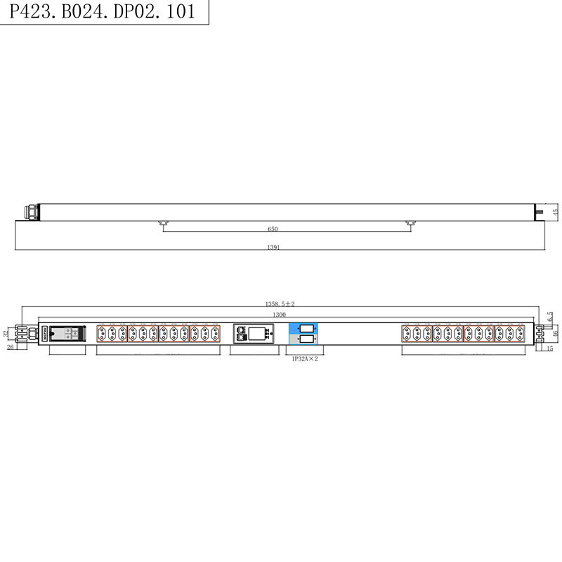 Brasil stikkontakter 24 uttak 1,5U flytende magnetisk kretsbryter Vertikal TCP/IP smart Rack PDU