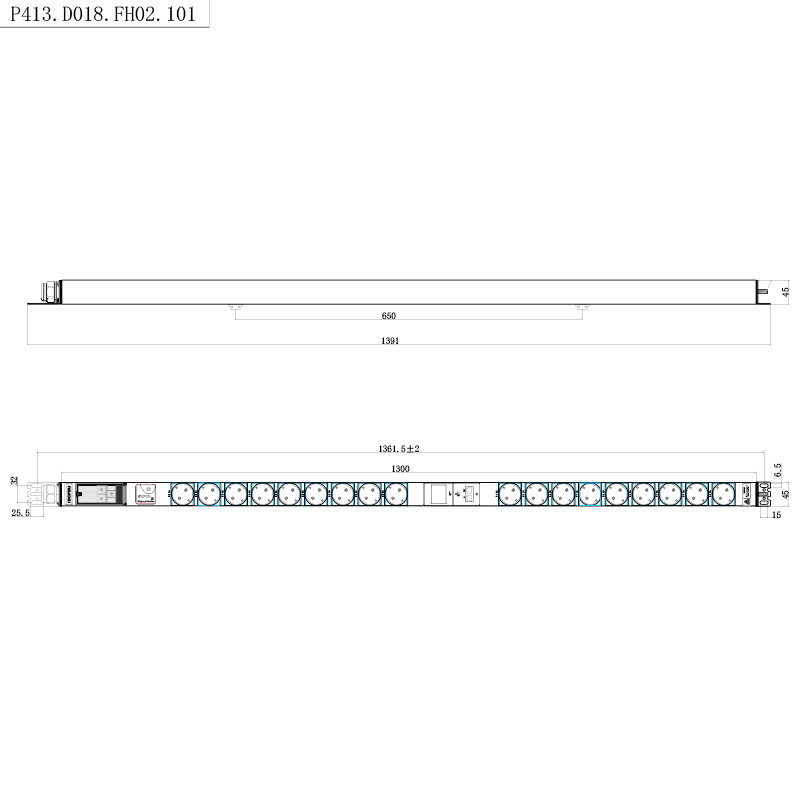 18 uttak Tyskland 1U overspenningsbeskyttelse Hot Swappable RS485 Metered Rack PDU