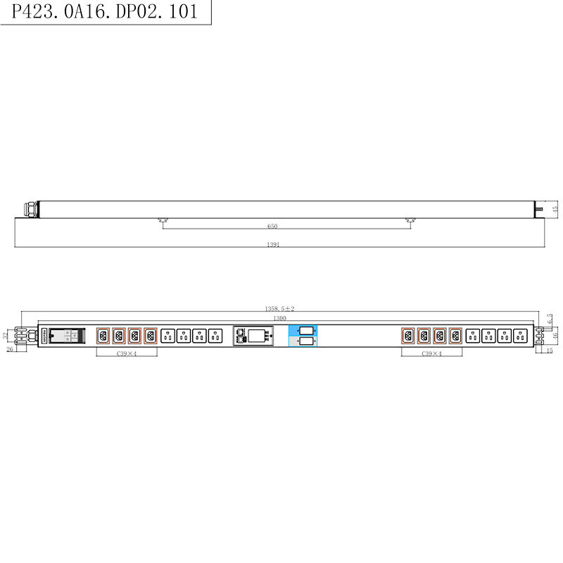 16 uttak IEC C13 C19 & US Sockets 1,5U flytende magnetisk kretsbryter Vertikal TCP/IP smart Rack PDU