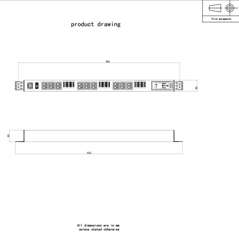 3-Fas 10-uttak C13 C19 Vertikal Breaker Overbelastningsbeskyttelse Switched Rack Pdu