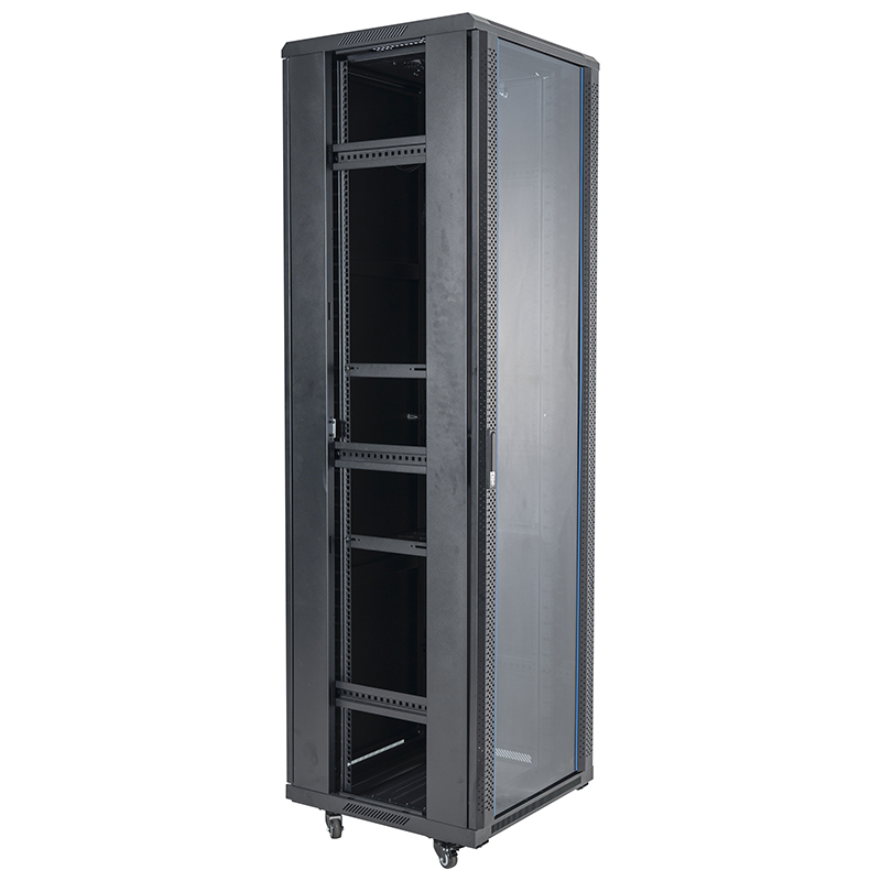 Server rack skap front enkel glassdør / bak blind enkel dør 18U-42U sort