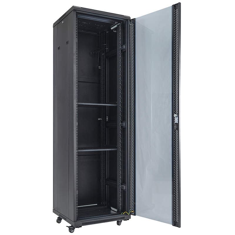 Server rack skap front enkel glassdør / bak blind enkel dør 18U-42U sort